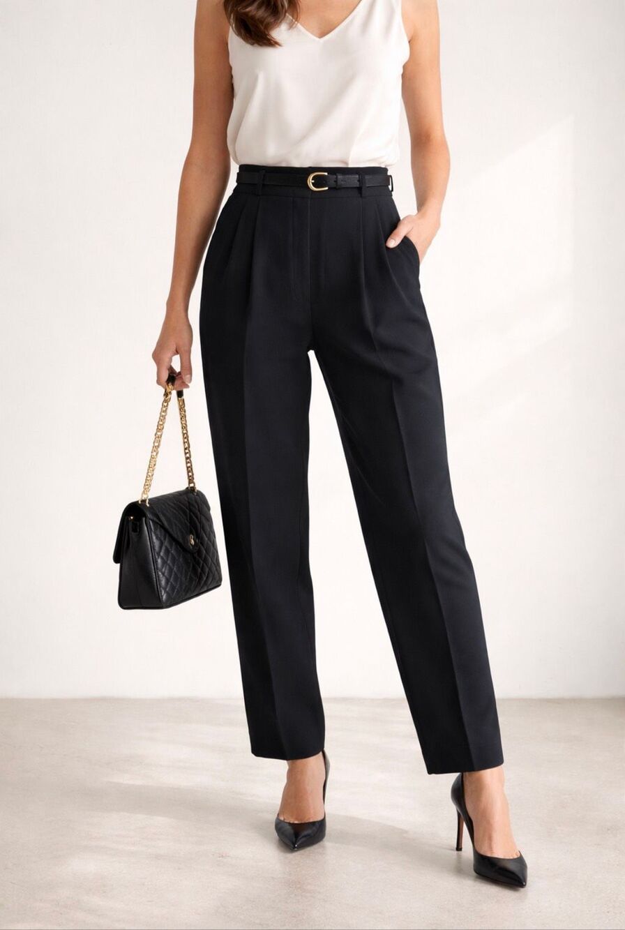 Escada Margaretha Ley Vintage Black Wool High Rise Pleated Trousers 40